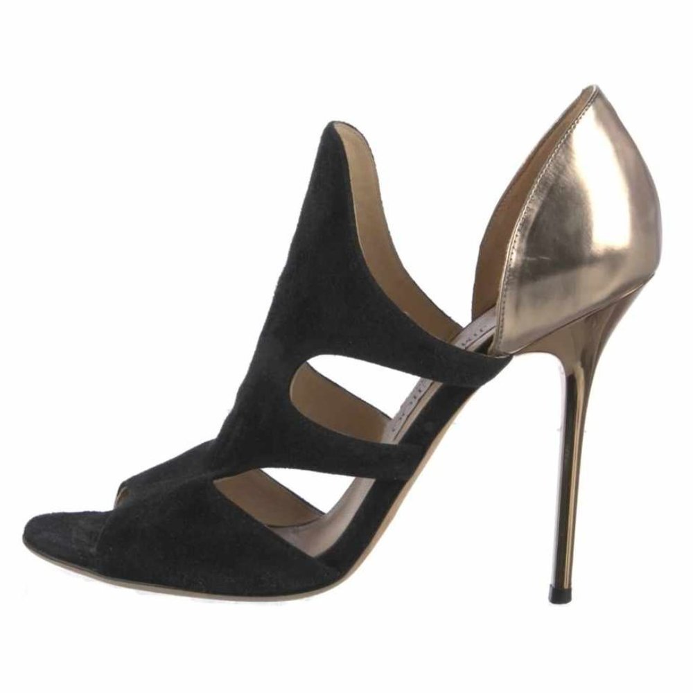 💜 JIMMY CHOO 💜 Black and Gold Ankle Boots Peeptoe  Suede Size